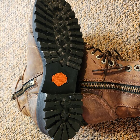 Harley Davidson, Men's,  Brown Leather Lace-up/zip up Boot, US size 9.5 LIKE NEW - Picture 3 of 16